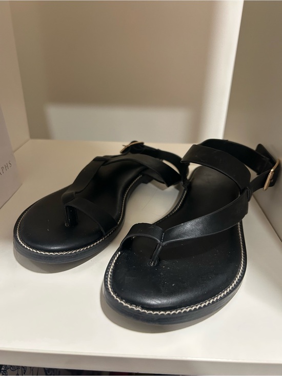Joie Shoes - Joie Black Leather Toe-Loop Ankle Strap Sandals